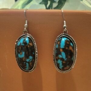 Blue Turquoise With Copper Matrix Earrings New